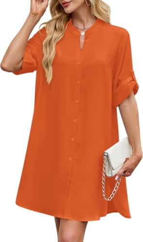 Image of PerZeal Womens Sexy V Neck Button Down Shirt Dresses Summer Short Sleeve Casual Loose Blouses & Button-Down Shifts Cover Ups