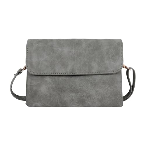Energather Damen-Umhängetaschen, PU Leder Kleine Handtasche für Frauen und Mädchen, Mini Handtasche Damen Klein, Kleine Schultertasche mit Abnehmbarem Schultergurt für Reise, Arbeit(grau)