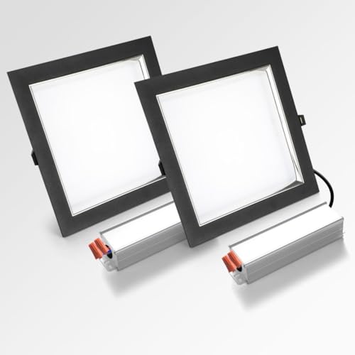 HITOO 8 Inch Square Recessed Ceiling Light, 20W, 1800LM, Black, 2 Pack