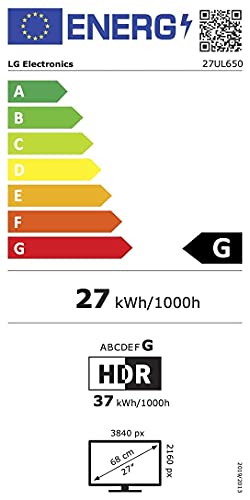 LG 27Ul650-W 27 Polegadas 4K UHD Monitor LED Com Vesa Displayhdr 400, Branco