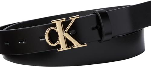 Calvin Klein Cinturón Mujer Monogram Plaque Buckle 2,5 cm Cinturón de piel, Negro (Black), 90 cm