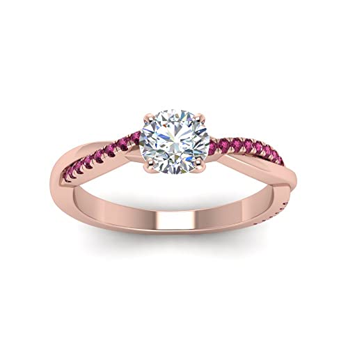 Image of 55Carat Choose Your Gemstone 18k Rose Gold Plated Infinity Twist Ring Crystal Round Shape Side Stone Wedding Valentine Wear Promise Ring with Pave Setting for Women Size US 4 to 12