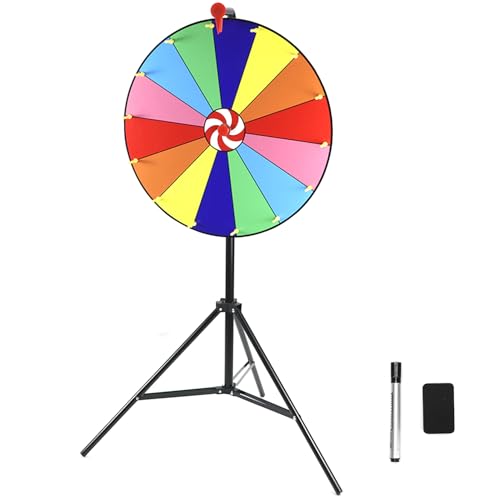 QWORK® Juego de Ruleta de la Fortuna 50 cm, Borrado en Seco, 14 Ranuras, Trípode Ajustable 90-150 cm, Ideal para Fiestas y Eventos