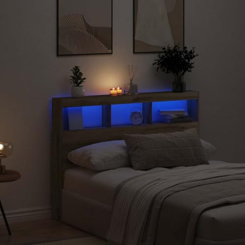 Tête de lit chêne 140 cm avec LED RVB & rangement vidaXL