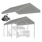 Rutile 10 x 20 FT Carport Replacement Cover, Heavy Duty Car Tarp Canopy Tent Replacement Top w/Ball Bungees Gray (Only Top Cover, Frame is not Included)