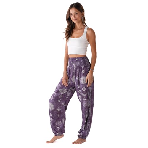 Image of Lotus and Luna Women's Harem Pants Thai Pants for Beach & Lounge High Waisted Flowy Boho Pants Genie Pants Yoga Pants
