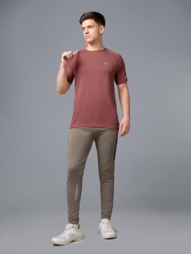 Image of TECHNOSPORT Men's Melange Slim Fit Round Neck T-Shirt Double Cool Raglan Sleeve Slip On Polyester for Gym Running Workout UPF50+ Anti Odour