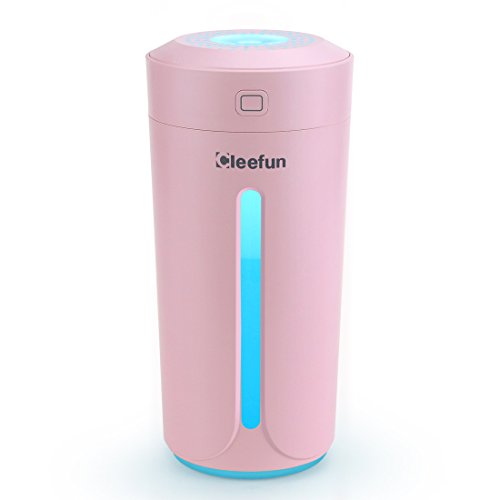 CLEEFUN Mini Humidifiers for Office Desk Kids Home Bedroom Hotel Cars Travel, 230ML, with LED Night Light, Quiet-Operation (Pink)