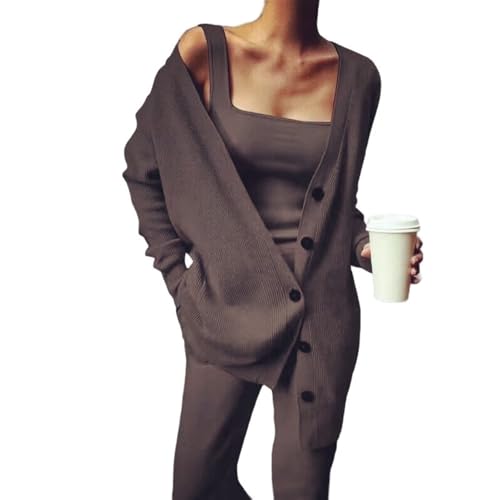Ensemble en tricot femme doux pour cocooning et sorties décontractées en loungewear café XL