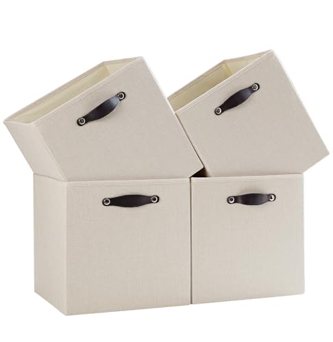 FABINADO Storage Cube Bins | 7.7 oz/yd² Fabric Cubby Organizer Baskets for Shelf, Closet, Cabinet, Wardrobe | KALLAX Shelving Unit Insert Drawer | 4 Pack, Beige, 13x15x13 Inch