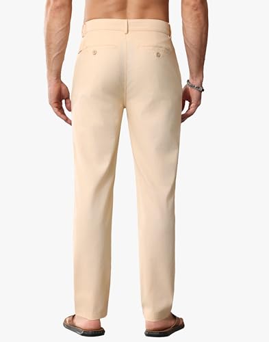 JWM Linen Dress Pants for Men Summer Casual Beach Lightweight Comfy Trousers Travel Vacasion Pants with Zipper Pocket 30" Khaki3