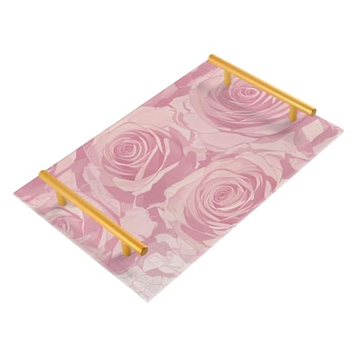 Pink Rose Decorative Tray with Handles
