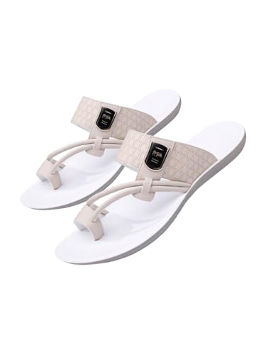 Image of GORGLITTER Men's Leather Sandals Slide Beach Outdoor Round Flip Flops Slip On Slippers