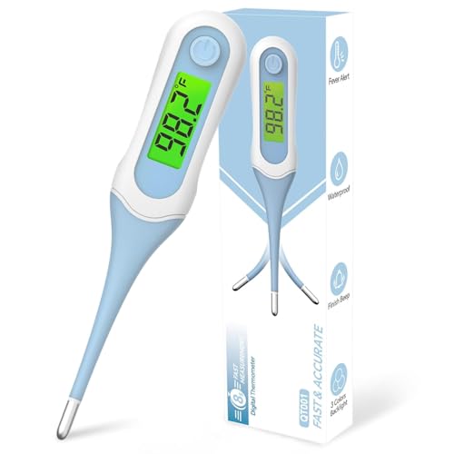 Digital Oral Thermometer for Adults and Kids, 8s Fast Reading, Accurate & Safe Thermometer for Baby with Fever Alarm, °C/°F Switchable, 3 Colors Backlit Medical Rectal Thermometers