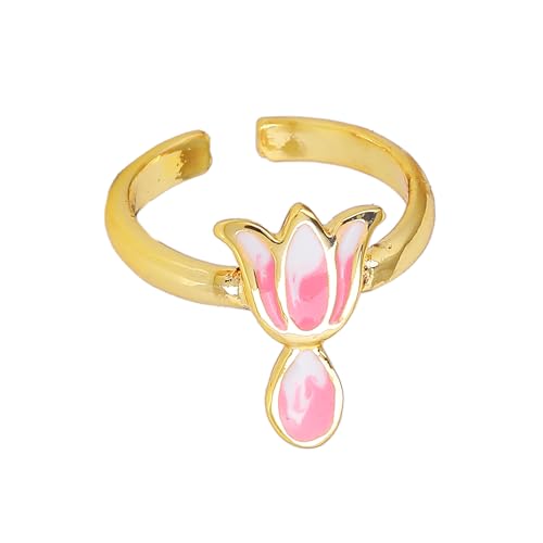 Estele Fashion Jewellery Finger Rings for Women Gold Plated Pink and White Enamel Lotus Designer Adjustable Finger Ring for Girls & Women (B0CY89JPT4) Amazon Price History, Amazon Price Tracker