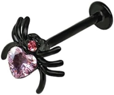 Vintage Spider Cartilage Labret Stud Earring for Women Men Stainless Steel Crystal Pink CZ Love Heart Tragus Monroe Helix Studs Lip Nose Ring Punk Body Piercing Jewelry Gifts Halloween Holiday 16G