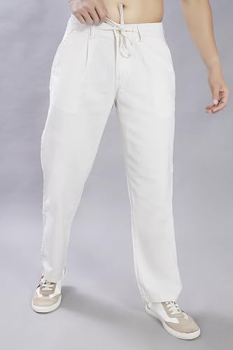 Image of DIVISIVE Men's Relaxed Fit Front Pleated Cotton Linen Blend Trousers