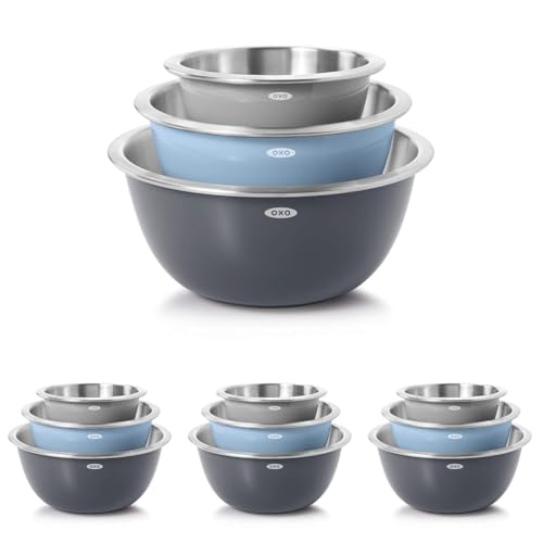Image of OXO Good Grips 3-Piece Stainless Steel Mixing Bowl Set - Blue /Gray (Pack of 4)