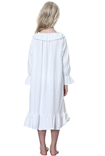 Little Girls Princess Nightgowns Soft Cotton Cute Lace Nightdress Kids 3-13 Years Off White