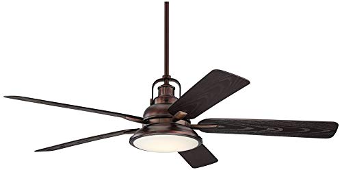 Casa Vieja 60" Wind And Sea Industrial Indoor Outdoor Ceiling Fan With Light Led Remote Control Dimmable Oil Brushed Bronze Brown Wet Rated For Patio Exterior House Porch Gazebo Garage Barn #TOP1
