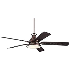 Casa Vieja 60 Wind and Sea Farmhouse Rustic Industrial Indoor Outdoor Ceiling Fan 5 Blade LED Light Remote Control Oil Rubbed Bronze Finish Brown Blades Bedroom Patio Living Room Dimmable