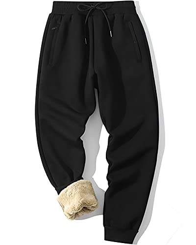 MACHLAB Mens Thermal Fleece Jogger Pants Sherpa Lined Sweatpants Winter Warm Thick Track Pants Black#2809 S