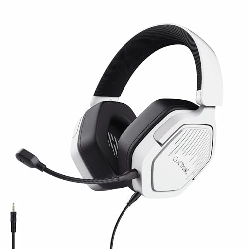 GXTrust 1492W Ravox Cascos Gaming PS5 PS4 PC Switch Xbox Mobile, Enchufe 3,5 mm, Altavoces 50mm, Diadema Acolchada, Orejeras Basculantes, Auriculares con Cable Over-Ear para Juegos, Blanco