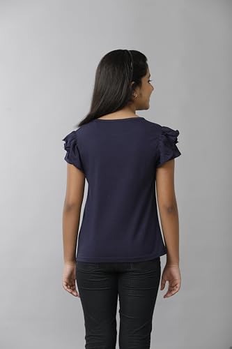 Image of Under Fourteen Only Girls Cotton Round Neck Full Sleeve Crop Top T-Shirt | Soft Jersey Fabric with Big Graphic Print | Stylish & Comfortable Casual Wear | Neavy (10-11 Years)