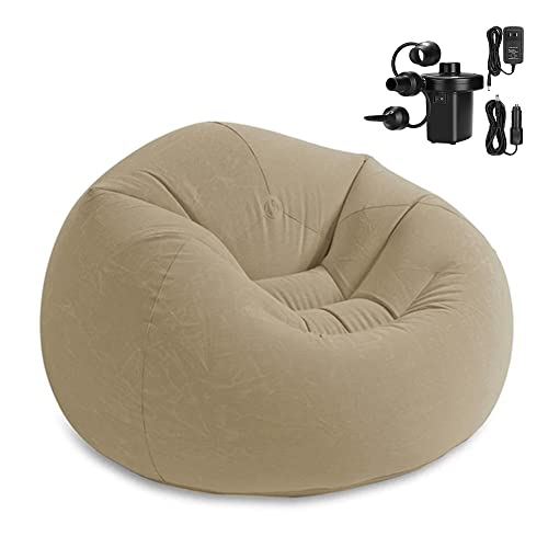 KAERMU Inflatable Deck Chair with Air Pump, Lounger Sofa for Indoor Living Room Bedroom, Chaise Lounges (Khaki)