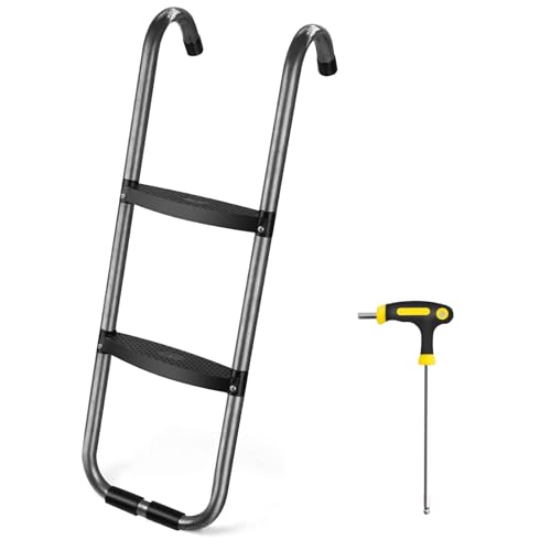 Echelle Trampoline Noire à 2 Marches Cadre Métallique Résistant Design Compact et Antidérapant pour de Nombreuses Dimensions de Trampoline