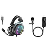 FIFINE PC Gaming Headset with 7.1 Surround Sound, RGB, Soft Ear Pads, USB Lavalier Microphone for Laptop and Mac (H6+K053)