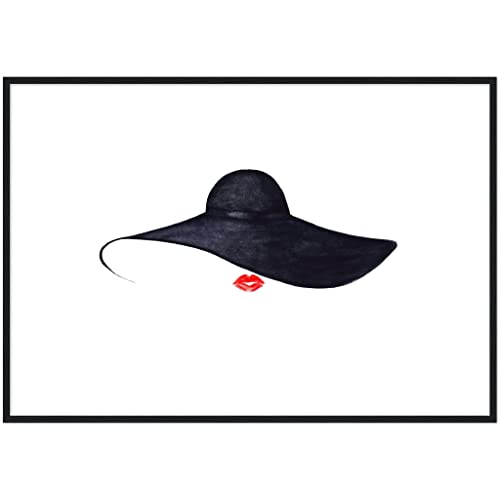 Art mural tendance chapeau d'été encadré en bois foncé 70x100 cm