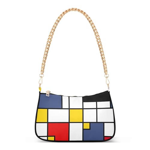 Geometric Abstract Mondrian Style Phone Purse Hobo Party Clutch Women Trendy Handbags Chain Shoulder Strap