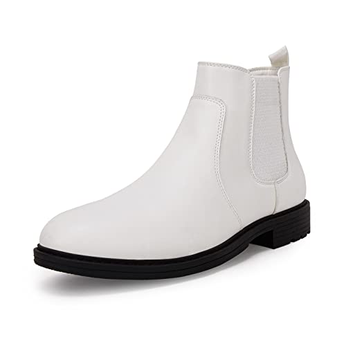 Men's Ankle Boots Chelsea Round Toe Slip on Waterproof Faux Leather Classic Dress Booties for Men