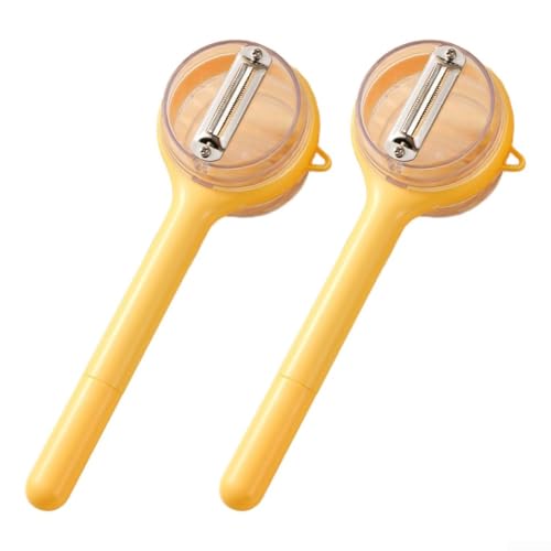 Eawfgtuw Pelador de verduras tres en uno con recogedor de residuos integrado y mango ergonómico para frutas y verduras, hoja de acero inoxidable, paquete de 2 (amarillo)