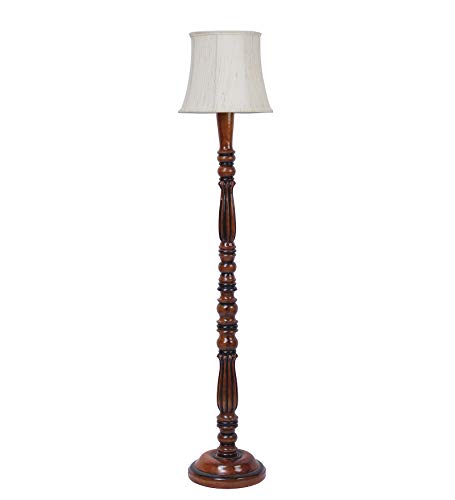 Image of AMDHOME Cylindrical Drum Floor Lamp with Wooden Base - Height 57 Inches, Buttermilk | Modern Standing Lamp for Home, Living Room, Bedroom & Office | Elegant Lighting Decor | Cotton
