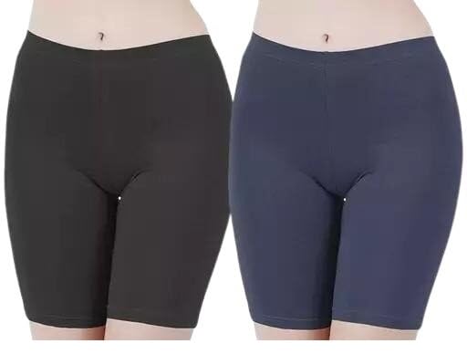 Santa Lace Trim Cotton Stretchable Cycling Shorts Under Skirt Shape Soft Knitted Pack of Two-image-42