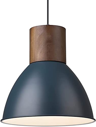 Farmhouse Battery Operated Pendant Light Fixture, Wood Ceiling Hanging Light Battery Powered Bulb With 11.6" Metal Shade, Adjustable Height, Nordic Style Pendant Lamp Not Hardwired ( Color : Blue ) #TOP15