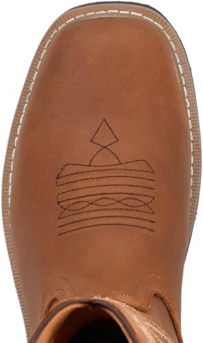 SUREWAY Mens Western Square Toe Cowboy Boots for Men,Soft/Steel Toe Full Grain Leather Slip On Pull On Work Boots for Construction Farming,Waterproof Soft Toe Brown,Size 9.54