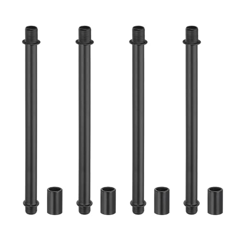 Image of PATIKIL Straight Pipe Lamp Stems Rod Kit, 4 Set M10 Carbon Steel 140mm(5.51 inch) Long Double End Thread Rod with Coupling Nuts Sleeve Connector for Table Lamps Chandeliers,Black