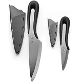 Vos Ceramic Knife Set with Covers 2 Pcs - 5" Santoku Knife, 3" Paring Knife and 2 Black Covers - Adv