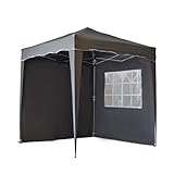 Defacto Faltpavillon Gartenzelt Partyzelt Garten Pavillon 2x2m ✔UV-Schutz 50+ ✔ Polyester-100% Wasserdicht ✔ Inkl. 2 Seitenteile ✔ Tragetascheund Befestigung Seile&Herringen GRAU