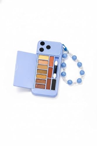 Beauty Makeup Kit in iPhone-Shaped Case with Mirror | Long-Lasting Brightening Compact & Highlight Blush Palette | Travel-Friendly Cosmetic Gift Set for Women & Girls (Blue)