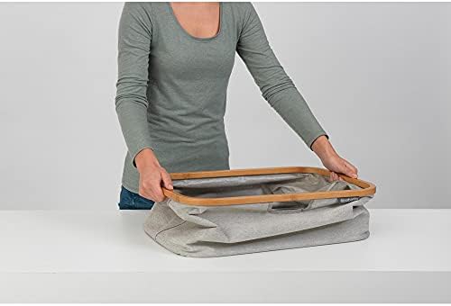 Brabantia - Foldable Laundry Basket - Bamboo Rim - Multi-functional Storage - Folds Flat - Water Resistant Coating - Large Volume - Grey - 40L