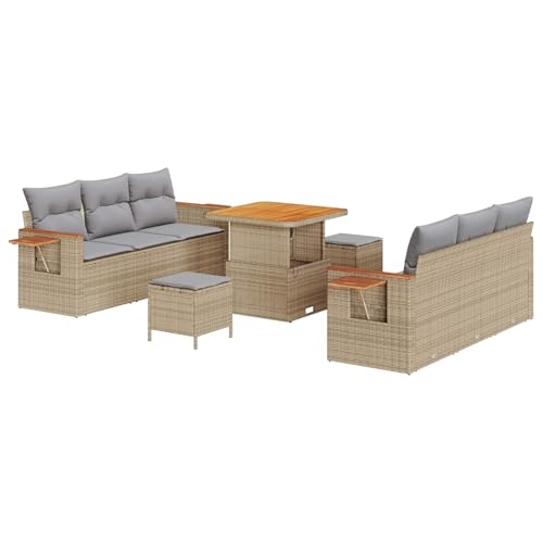 vidaXL Gartensofa-Set 9 pcs Beige Poly-Rattan, Garten und Terrasse, modernes Outdoor-Sofa-Set, modulare Sitzgruppe, Rattan Möbel für Balkon