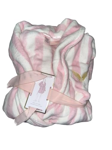 Victorias Secret Short Cozy Plush Fleece Robe Pink White Stripe Soft Lounge Belted Bathrobe New (US Alpha X-Large XX-Large Regular Regular Print/Pink/White Stripes)
