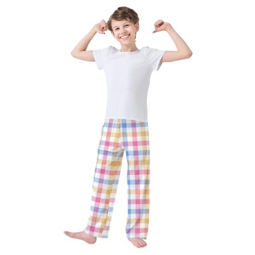 ZZKKO Check Pink Blue Yellow Boys Pants for Kids Jogger Pants with Pockets S-XL2