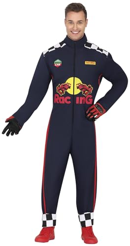 FIESTAS GUIRCA | Fantasia de piloto de corridas para adulto (48-50/M) - macaco de competição - disfarces de automóvel e velocidade para carnaval e festas de disfarces - homem - azul-marinho