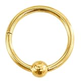 [ROQUE] ボディピアス リングピアス セグメント ワンタッチ キャプティブ ステンレス (1個売り) 18G/10mm ボール/ゴールド