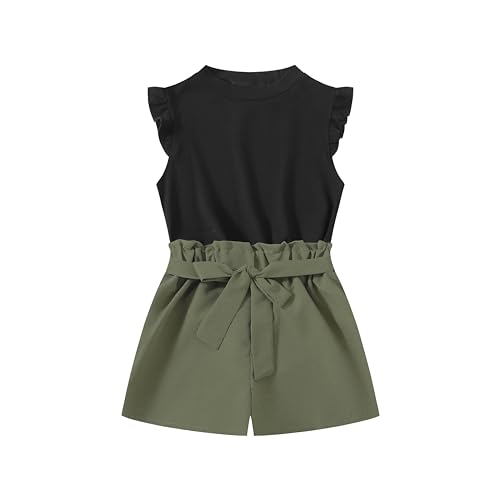 Image of Girls 2 Piece Outfit Summer Short Sets Tee Top T-shirt and Shorts with Belt Floral Print Clothing Sets
